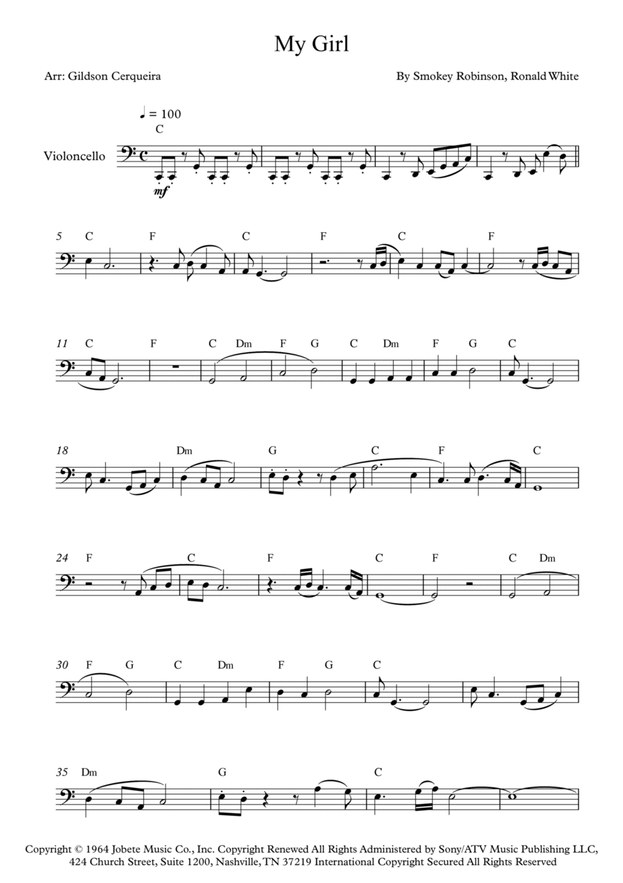 My Girl Cello Solo scores gallery preview page 1