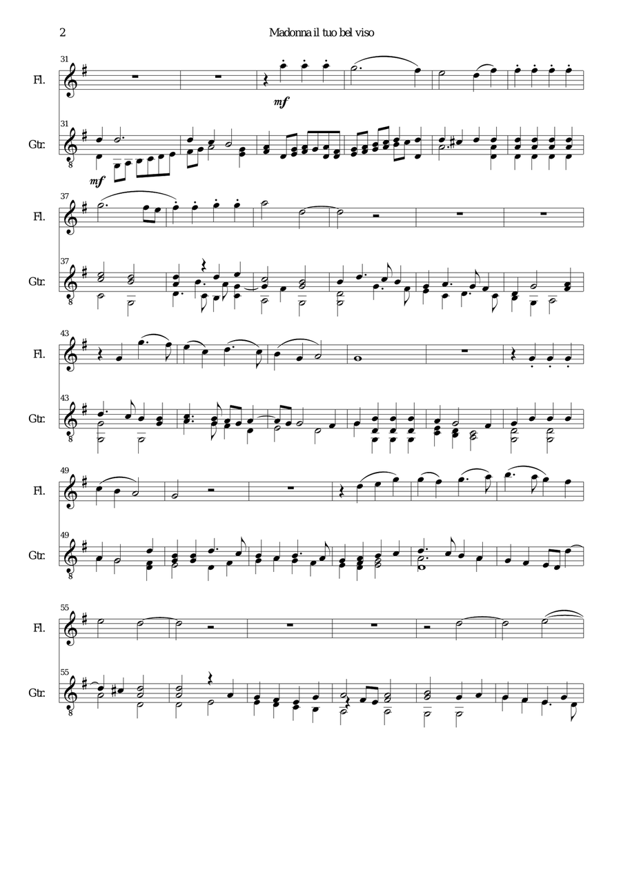 Madonna il tuo bel viso for flute and guitar Flute scores gallery preview page 2