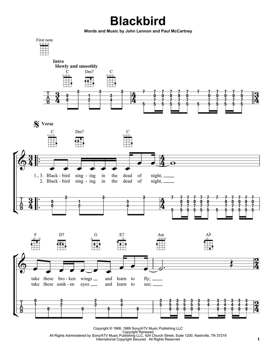 Blackbird Ukulele scores gallery preview page 1