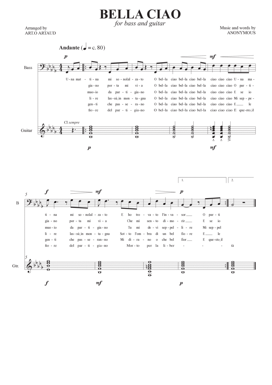 Bella Ciao Bass Voice scores gallery preview page 1