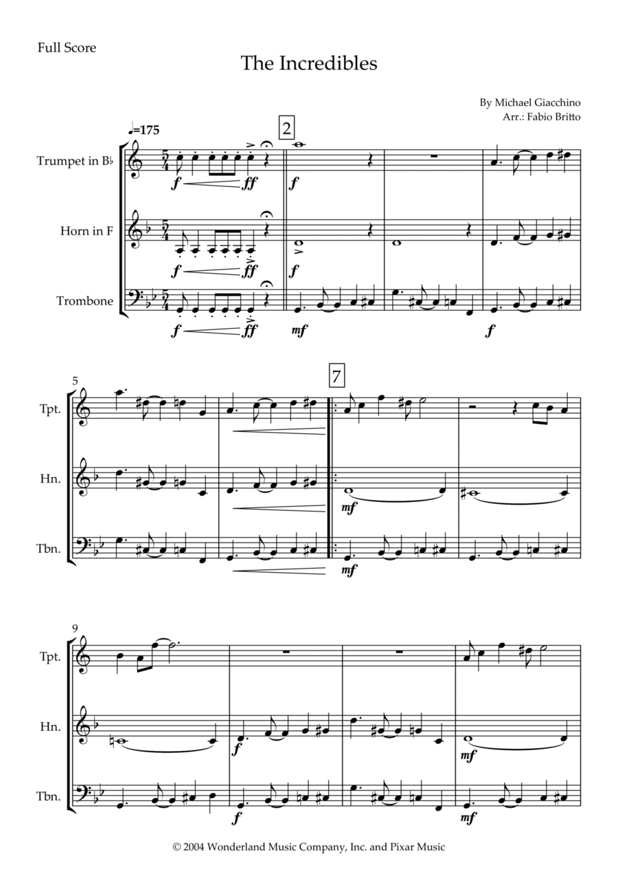 The Incredibles (main Theme) Brass Ensemble scores gallery preview page 1