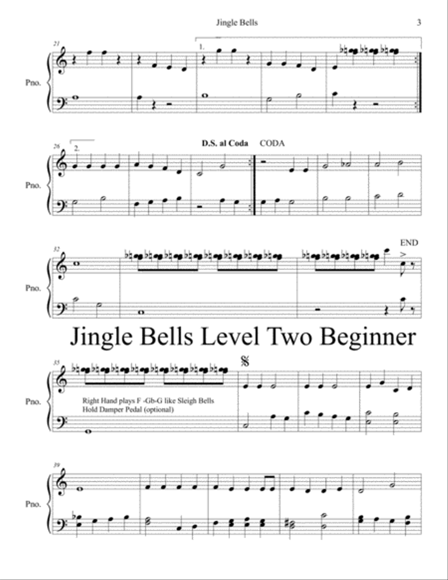 Jingle Bells PIANO Two Beginner Level Versions Easy Piano scores gallery preview page 3