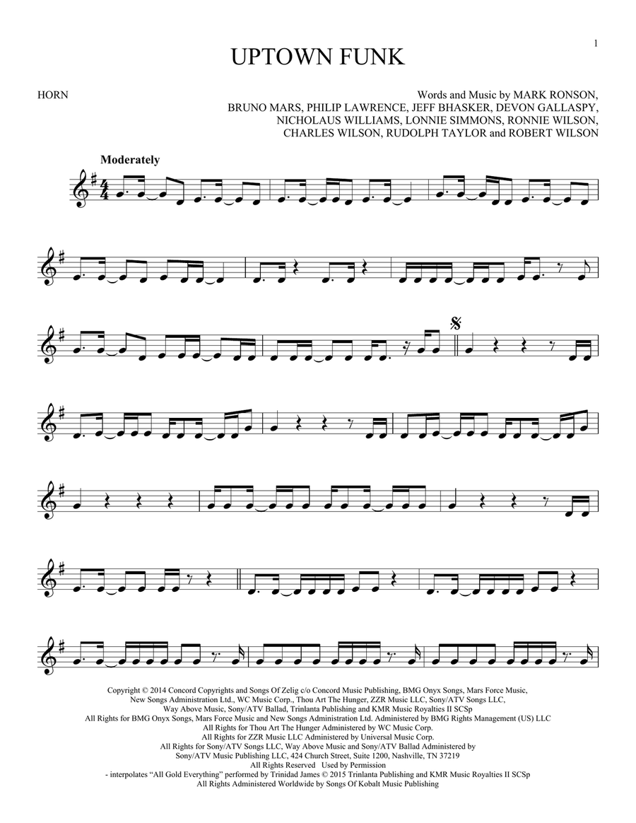 Uptown Funk (feat. Bruno Mars) Horn Solo scores gallery preview page 1