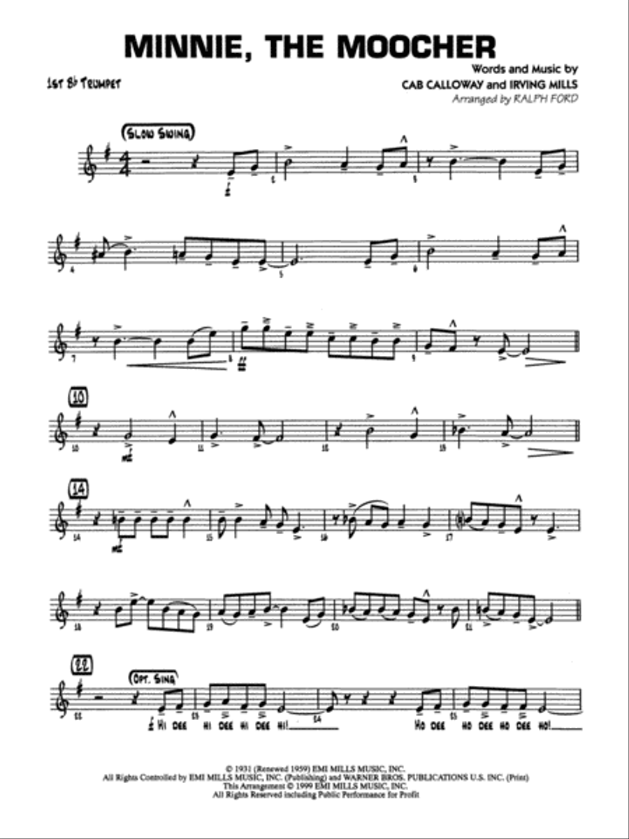 Minnie the Moocher: 1st B-flat Trumpet Jazz Ensemble scores gallery preview page 1