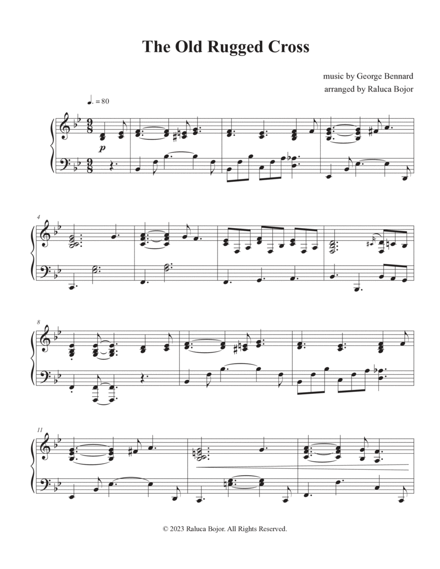 The Old Rugged Cross (On a Hill Far Away) Piano Solo scores gallery preview page 1