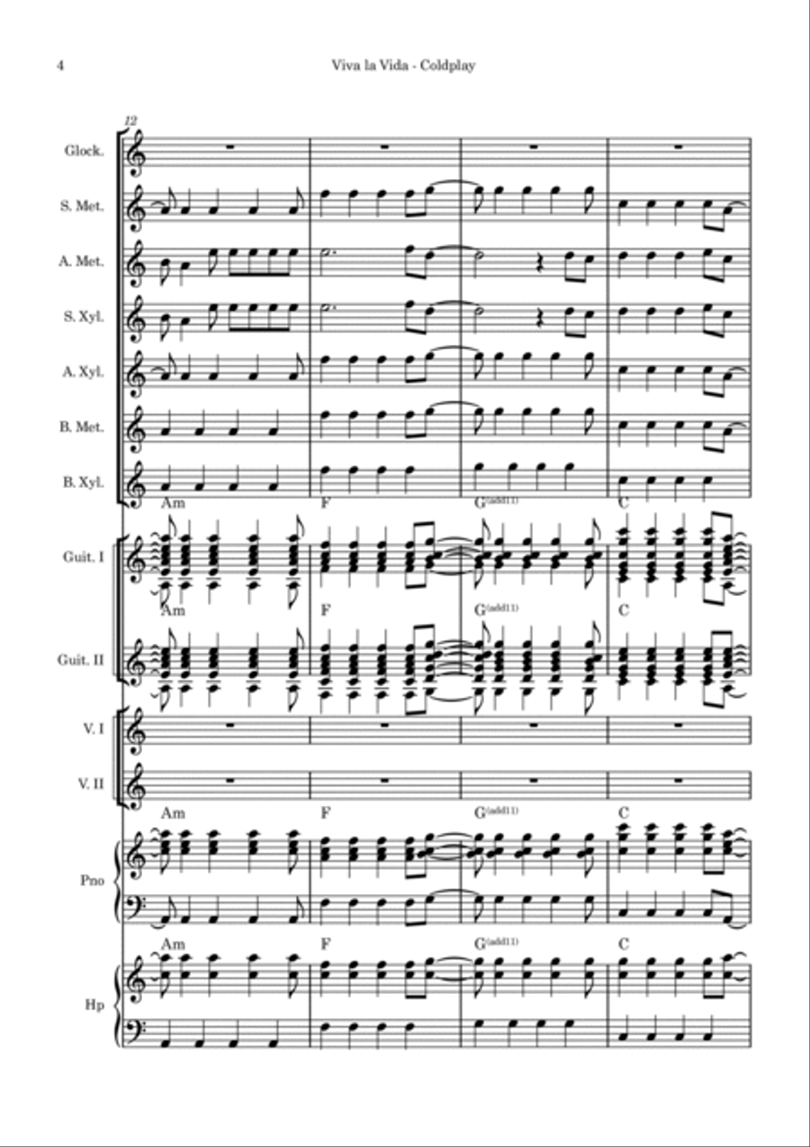 Viva La Vida Orff Instrument scores gallery preview page 4