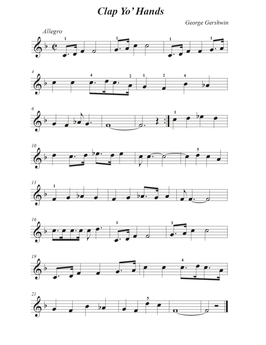 Clap Yo' Hands - Treble Clef Easy Piano scores gallery preview page 1