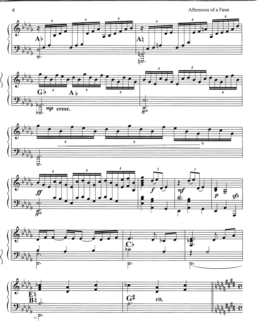 Prelude to the Afternoon of a Faun for flute, harp and cello trio. concert repertoire; relaxation mu Small Ensemble scores gallery preview page 6