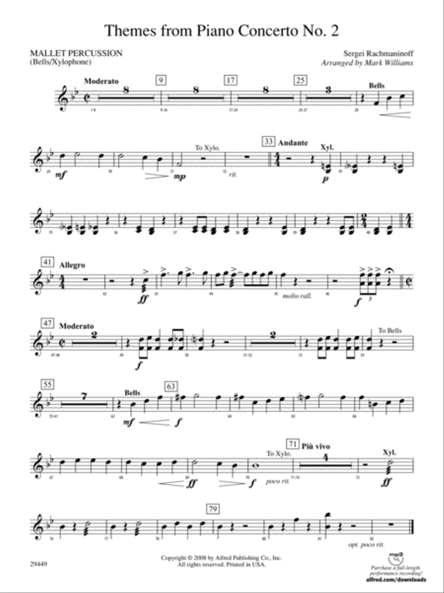 Themes from Piano Concerto No. 2: Mallets Concert Band scores gallery preview page 1
