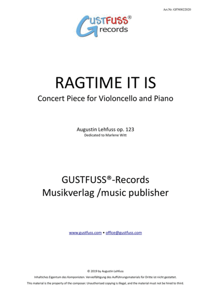 Ragtime It Is - Concert Piece for Violoncello and Piano image number null