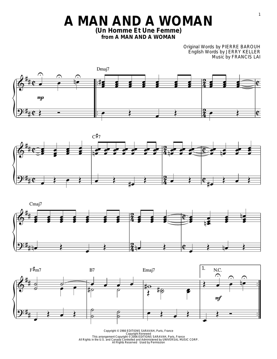 A Man And A Woman (Un Homme Et Une Femme) Piano Solo scores gallery preview page 1