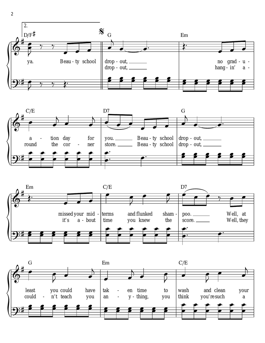 Beauty School Dropout Easy Piano scores gallery preview page 2