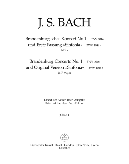 Brandenburg Concerto, No. 1 and Original Version "Sinfonia" F major, BWV 1046, BWV 1046a