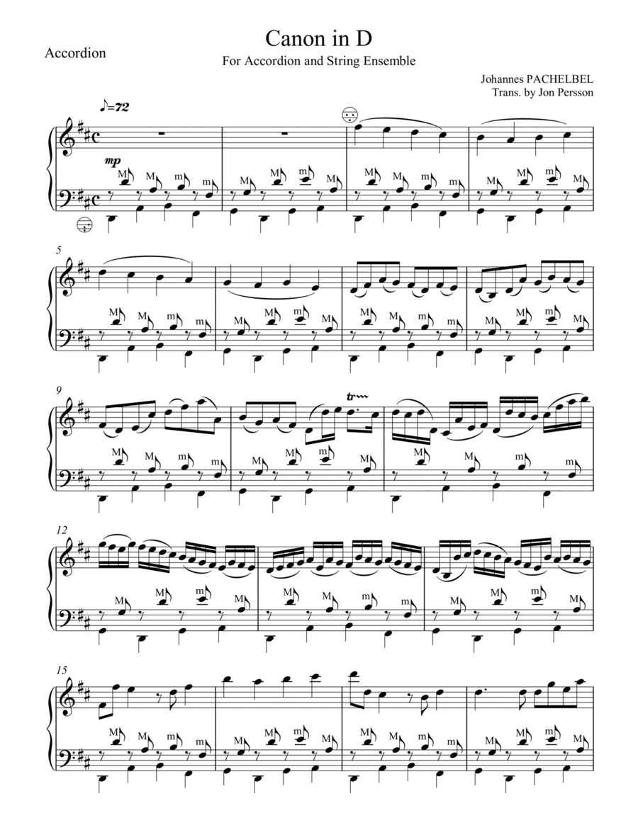 "Pachelbel Canon in D" for Accordion & String Ensemble - Set of 6 Parts image number null