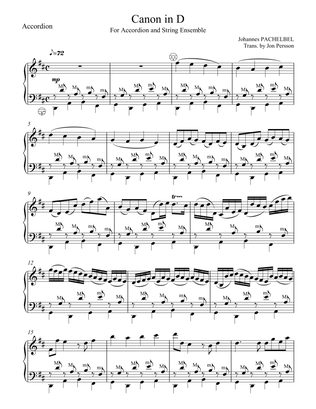 "Pachelbel Canon in D" for Accordion & String Ensemble - Set of 6 Parts