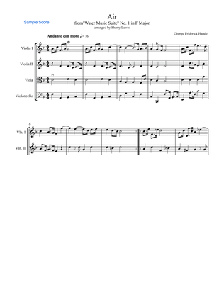 AIR from Water Music, String Quartet, Intermediate Level for 2 violins, viola and cello