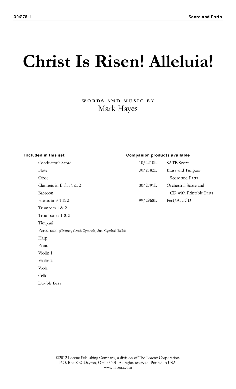 Christ Is Risen! Alleluia! - Orchestral Score and Parts