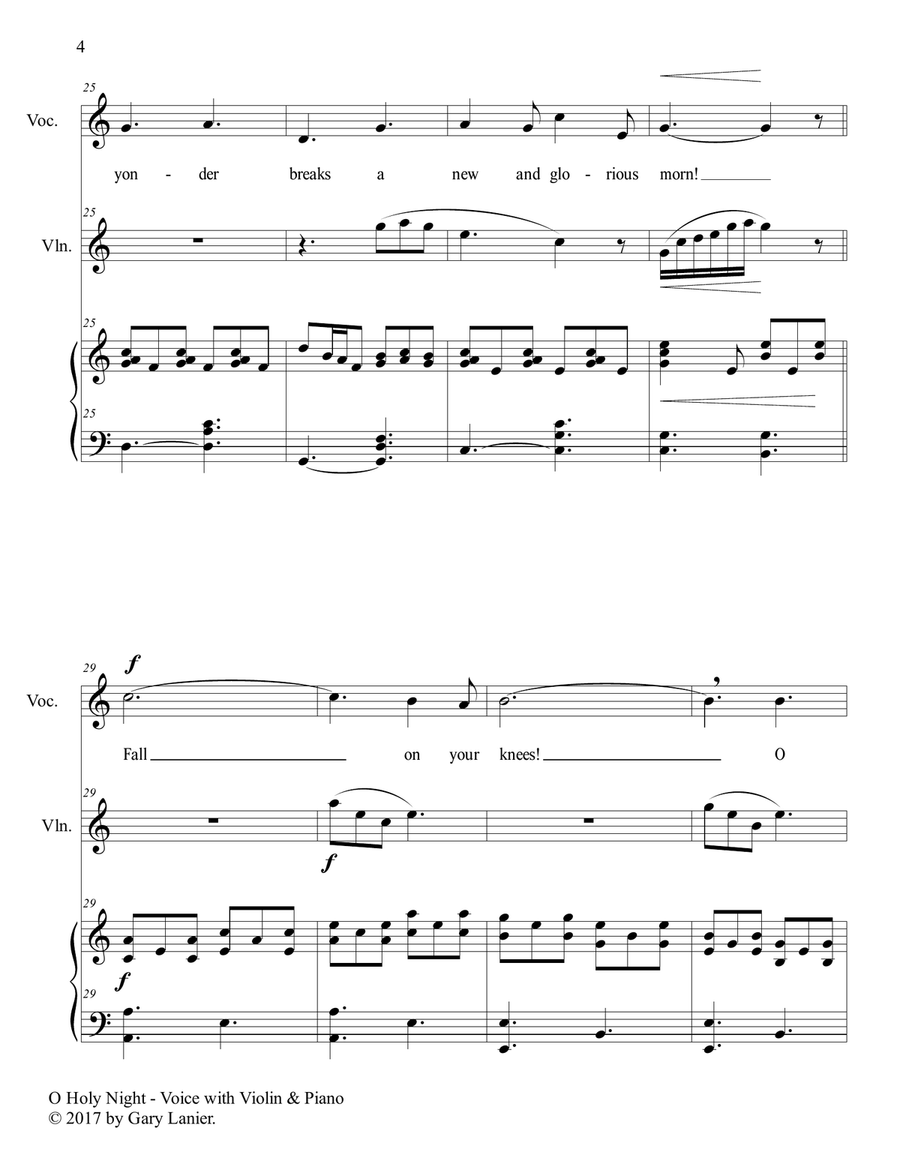O HOLY NIGHT (Voice Solo with Violin & Piano - Score & Parts included) Small Ensemble scores gallery preview page 5