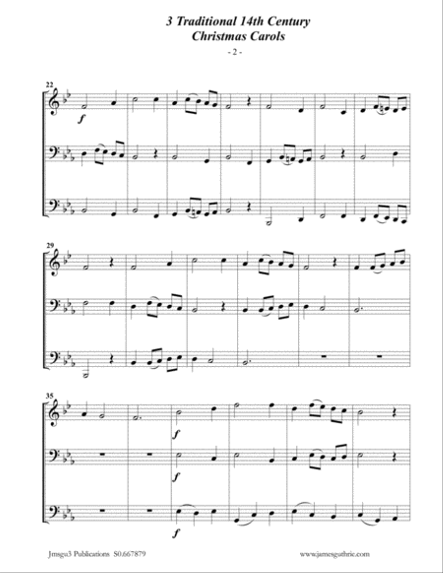 3 Traditional 14th Century Christmas Carols for French Horn, Euphonium & Tuba Euphonium scores gallery preview page 2