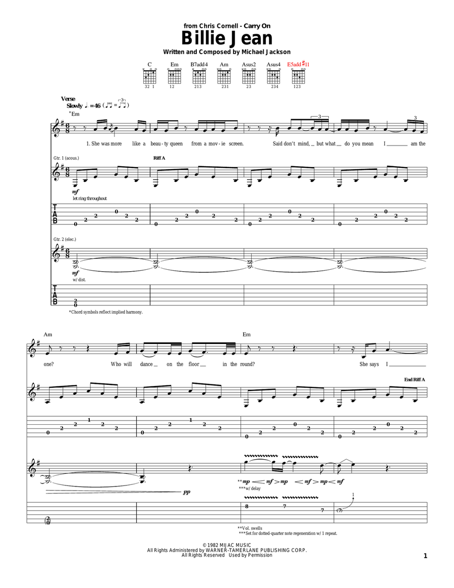 Billie Jean Acoustic Guitar scores gallery preview page 1