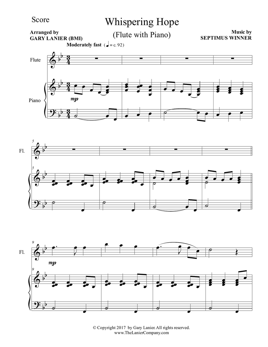 WHISPERING HOPE (Duet – Flute & Piano with Score/Part) Flute Solo scores gallery preview page 2