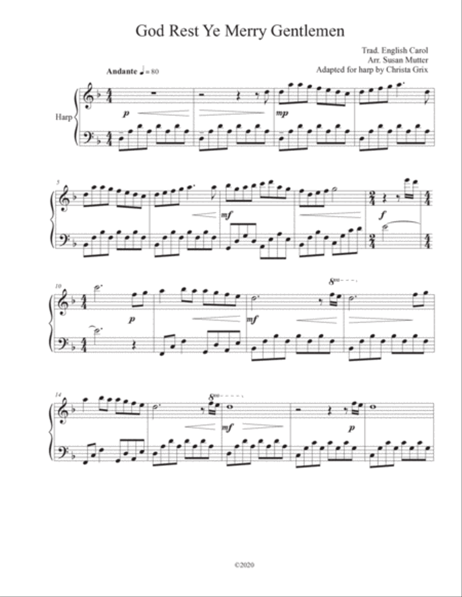 God Rest Ye Merry Gentlemen Harp scores gallery preview page 2