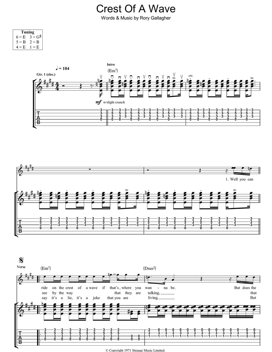 Crest Of A Wave Electric Guitar scores gallery preview page 1