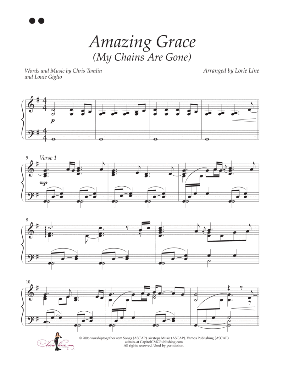 Amazing Grace (my Chains Are Gone) Piano Solo scores gallery preview page 1