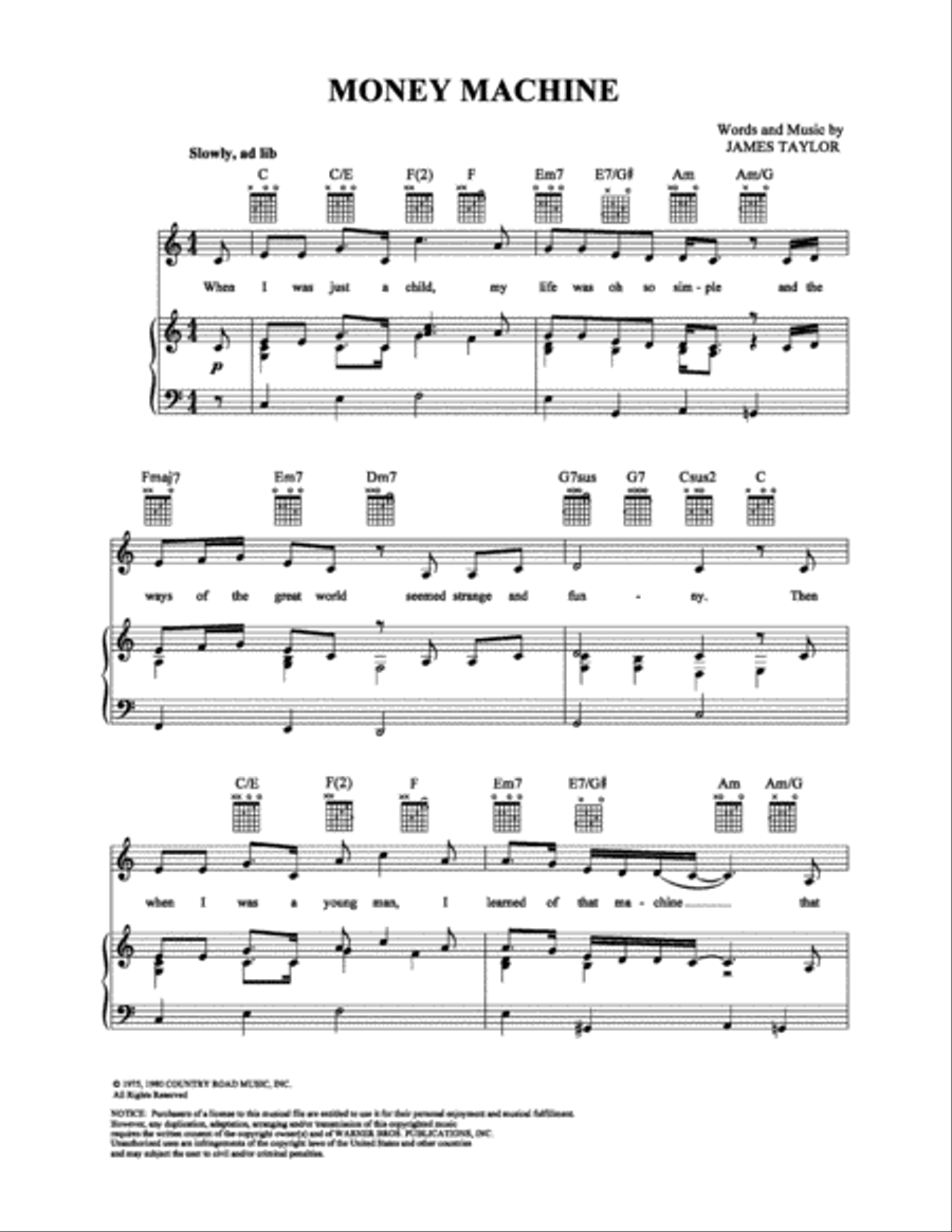Money Machine Money Machine Piano, Vocal, Guitar scores gallery preview page 1
