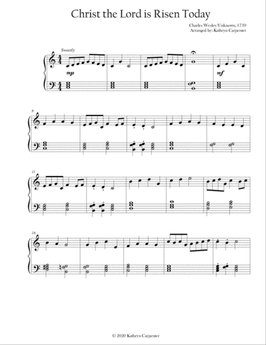 Christ the Lord is Risen Today (Easy Piano)