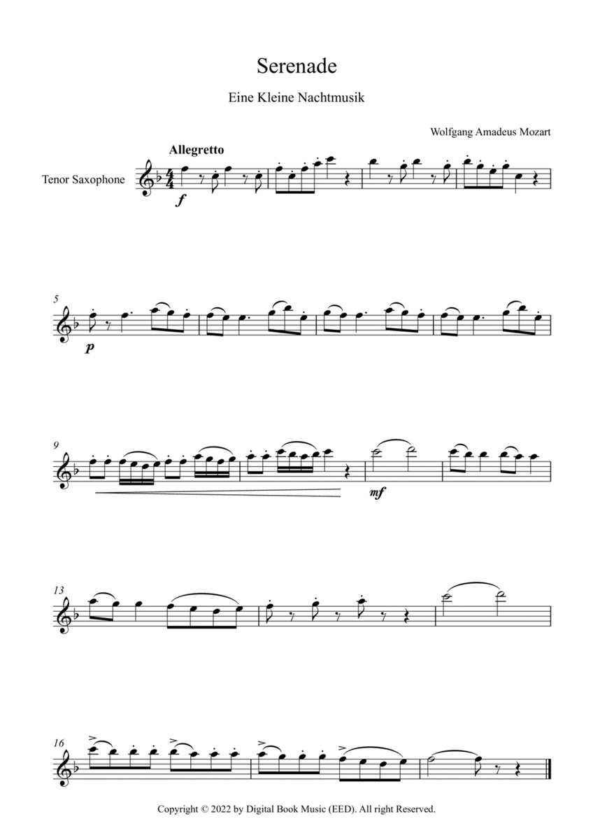 Serenade (Eine Kleine Nachtmusik) - Wolfgang Amadeus Mozart (Tenor Sax)