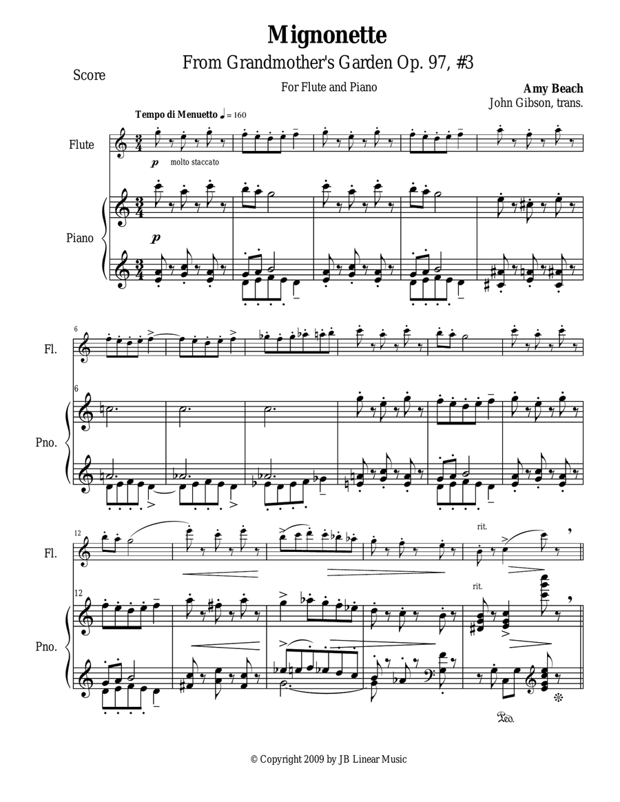 Amy Beach - Mignonette set for flute and piano Flute Solo scores gallery preview page 3