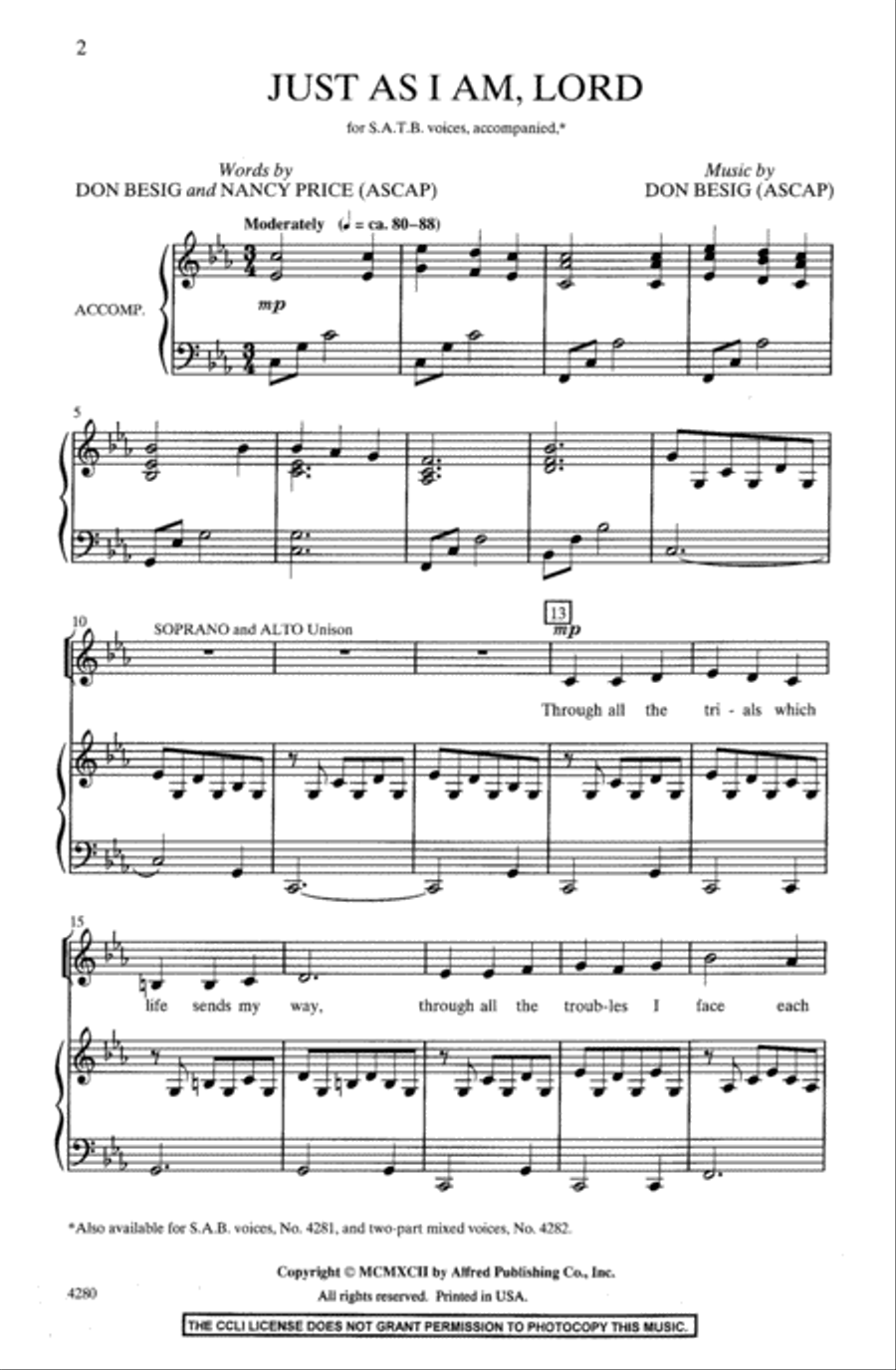 Just As I Am, Lord 4-Part scores gallery preview page 2