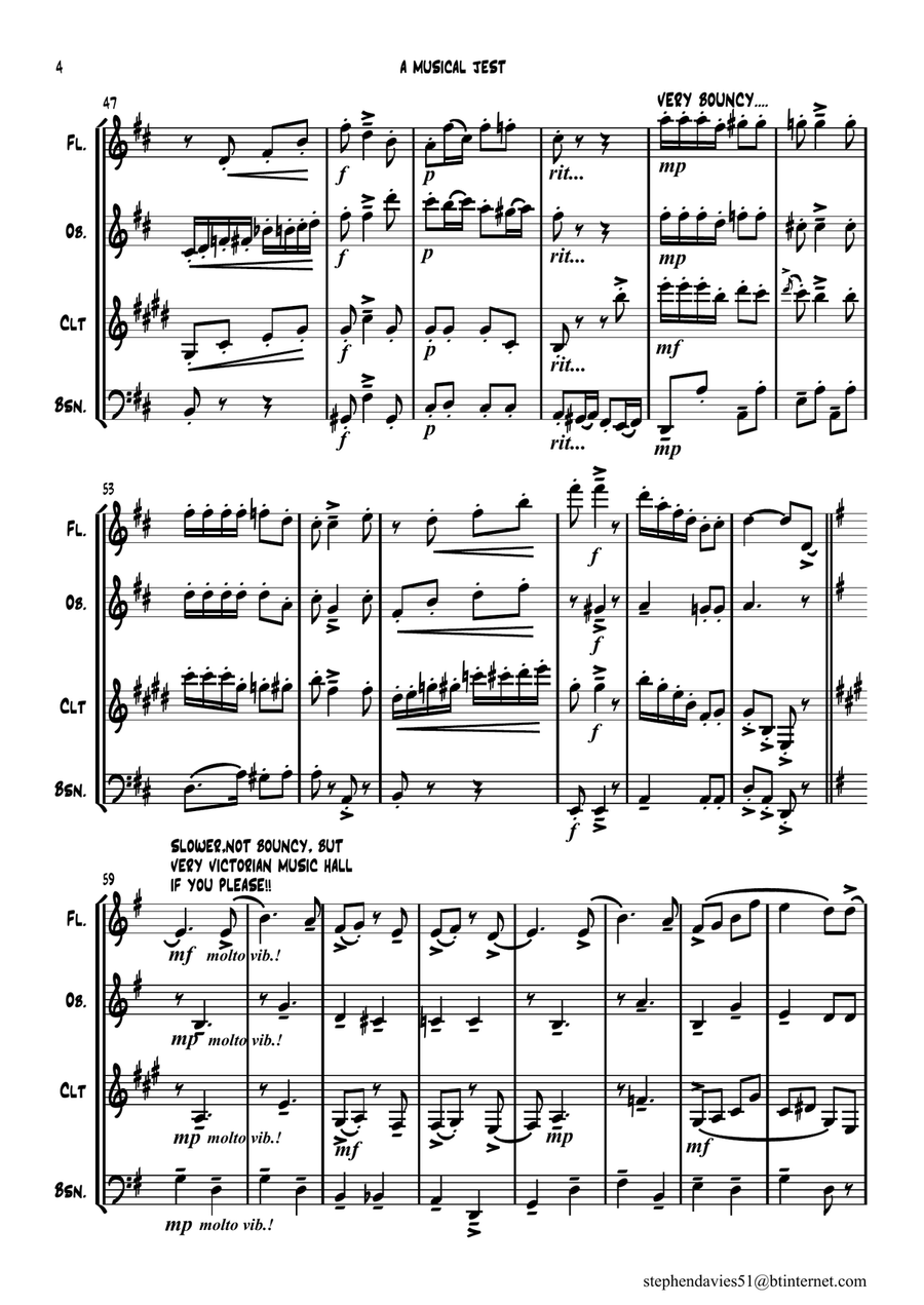 'A Musical Jest' By Alfredo D'ambrosio,Wind Quartet, a bit of fun for 4 players! Woodwind Quartet scores gallery preview page 4