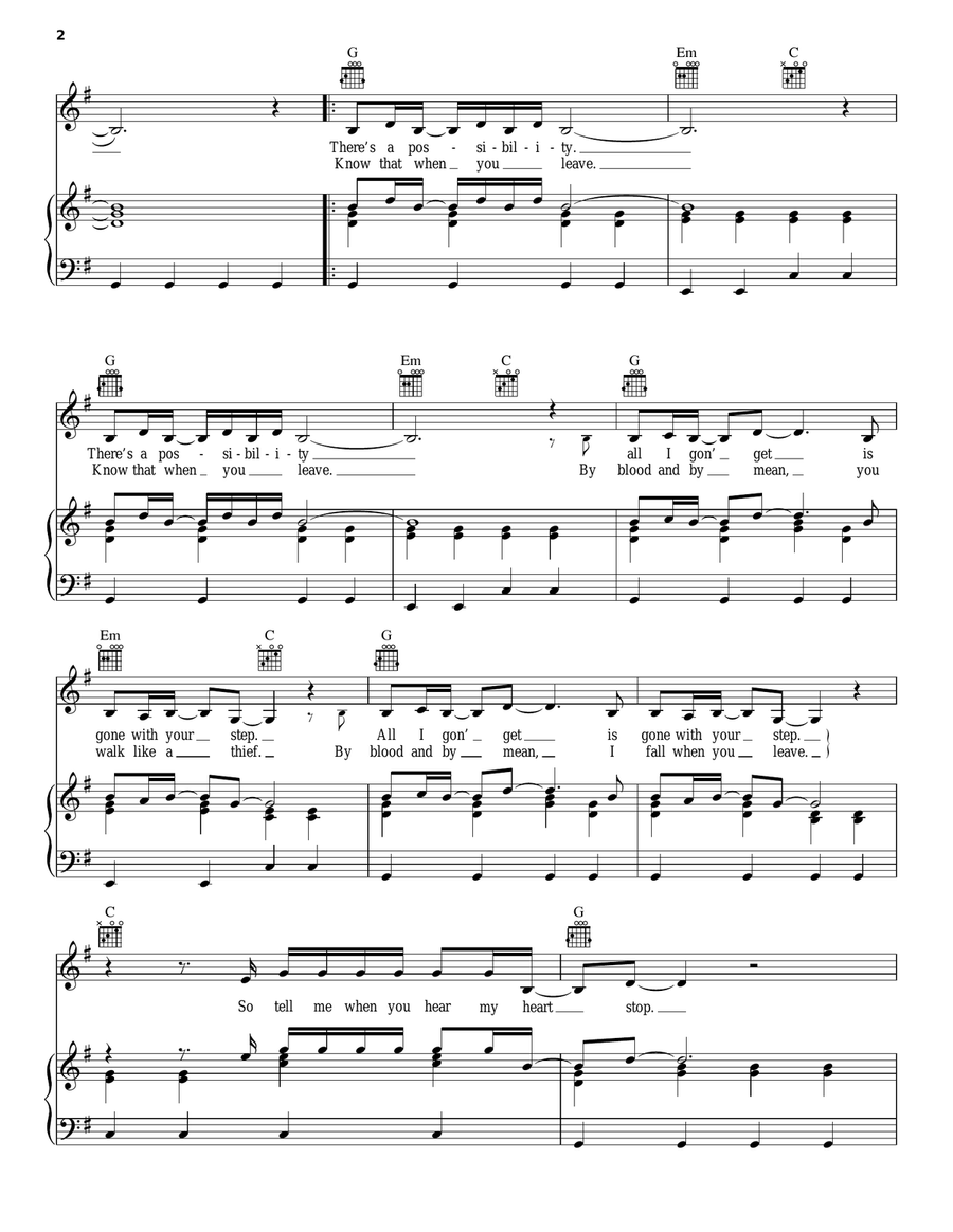 Possibility Piano, Vocal, Guitar scores gallery preview page 2