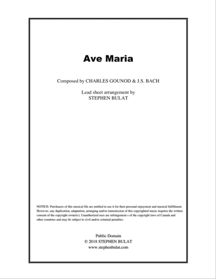 Ave Maria (Bach/Gounod) - Lead sheet (key of Gb) Piano, Vocal, Guitar scores gallery preview page 1