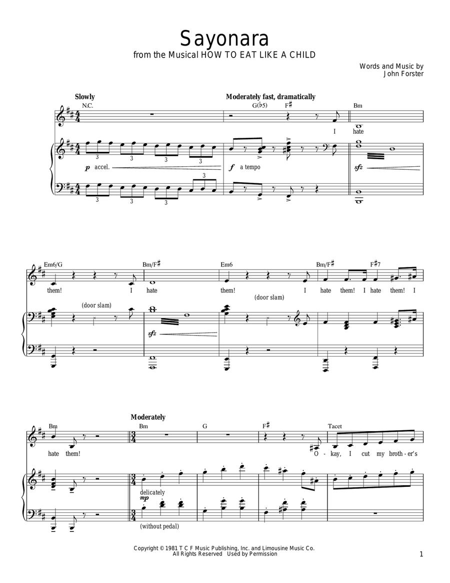 Sayonara Piano, Vocal, Guitar scores gallery preview page 1