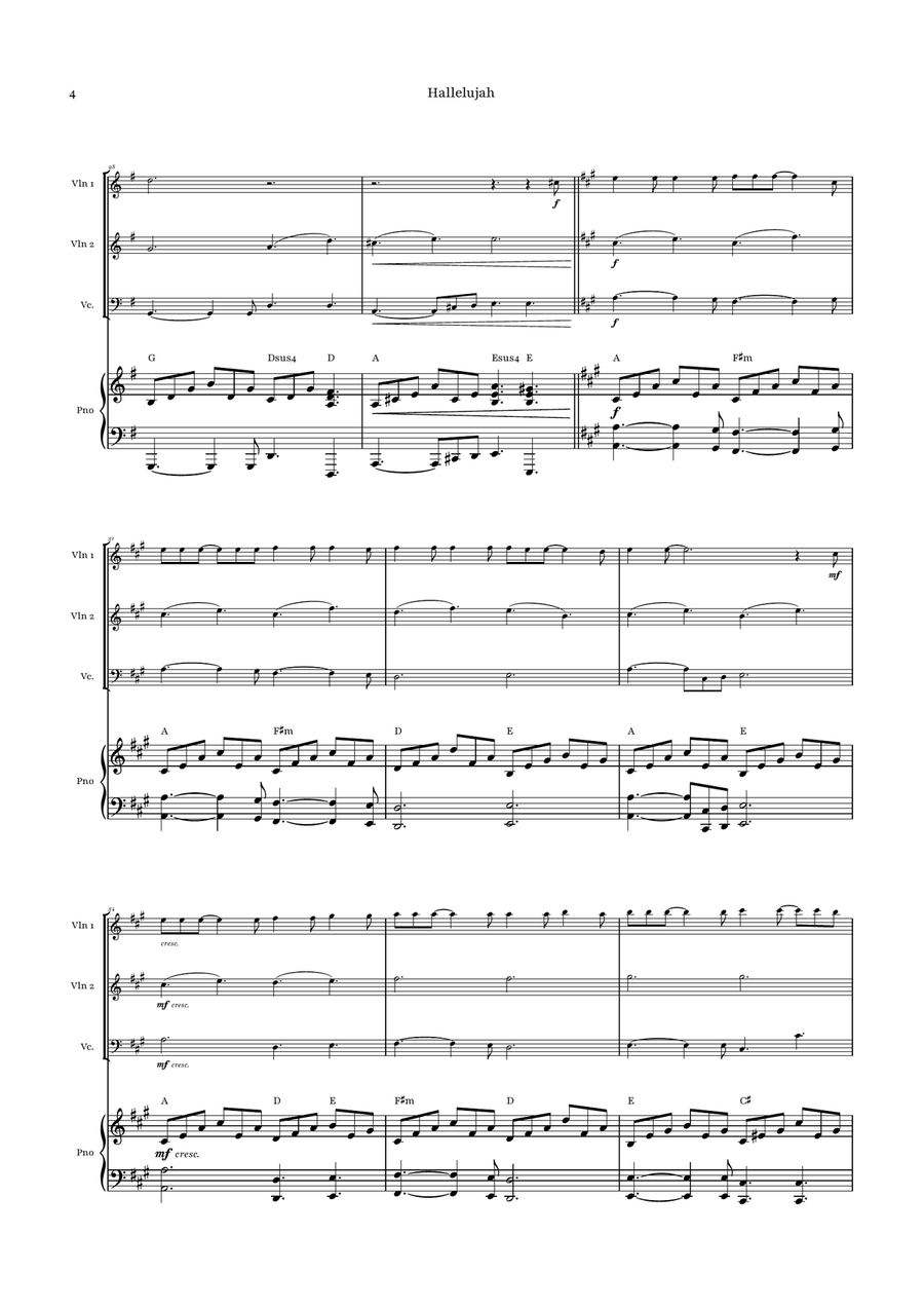 Hallelujah Piano Quartet scores gallery preview page 4
