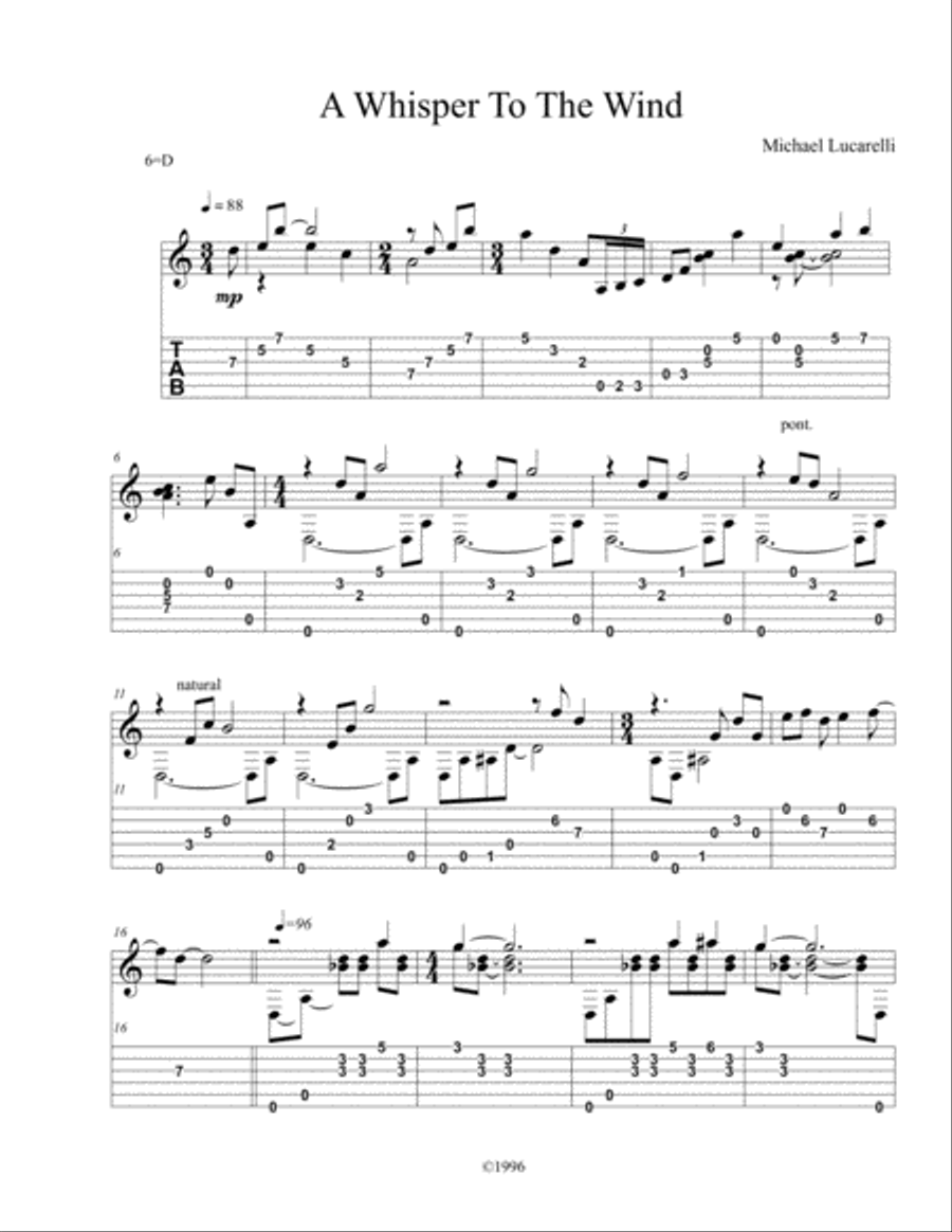 A Whisper to the Wind Classical Guitar scores gallery preview page 1
