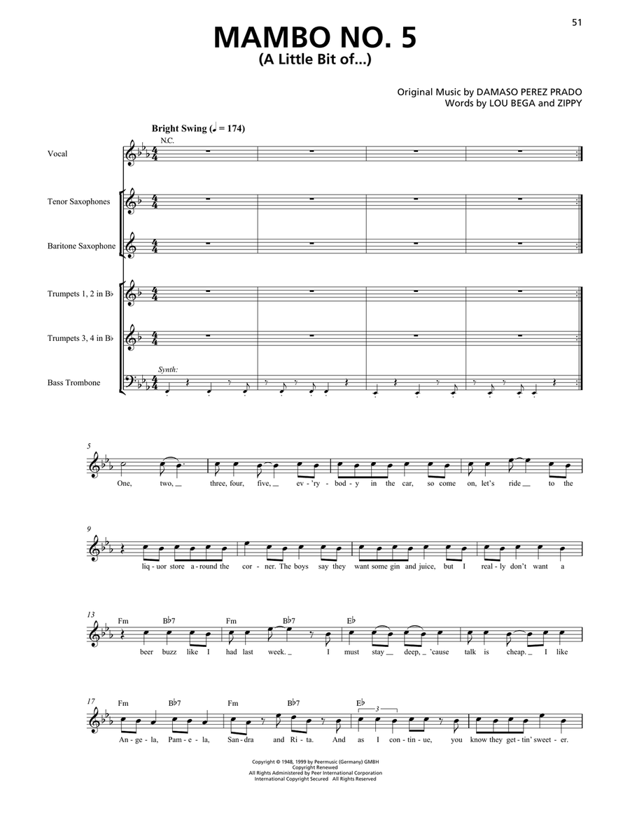 Mambo No. 5 (A Little Bit Of...) (Horn Section) Saxophone scores gallery preview page 1