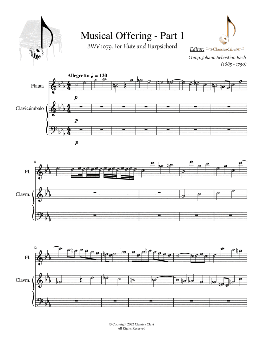 Musical Offering, Ricercar A 3, BWV 1079 Flute Solo scores gallery preview page 1