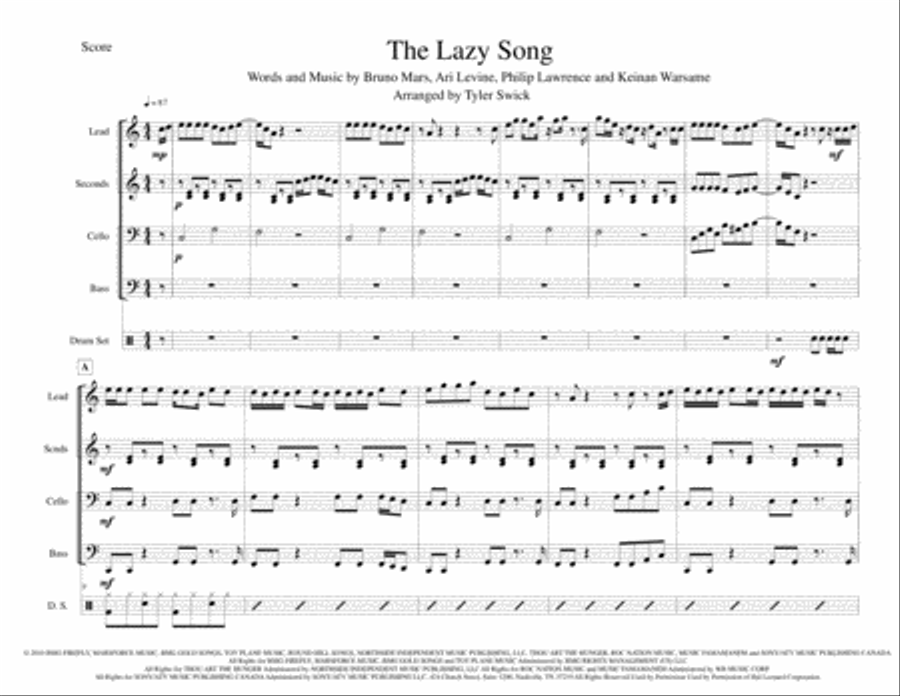 The Lazy Song Percussion Ensemble scores gallery preview page 1
