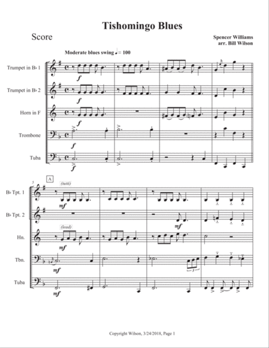 Tishomingo Blues Brass Quintet scores gallery preview page 2