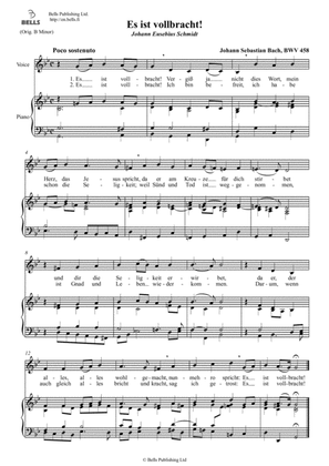 Book cover for Es ist vollbracht!, BWV 458 (G minor)