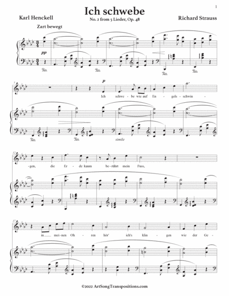 STRAUSS: Ich schwebe, Op. 48 no. 2 (transposed to A-flat major)