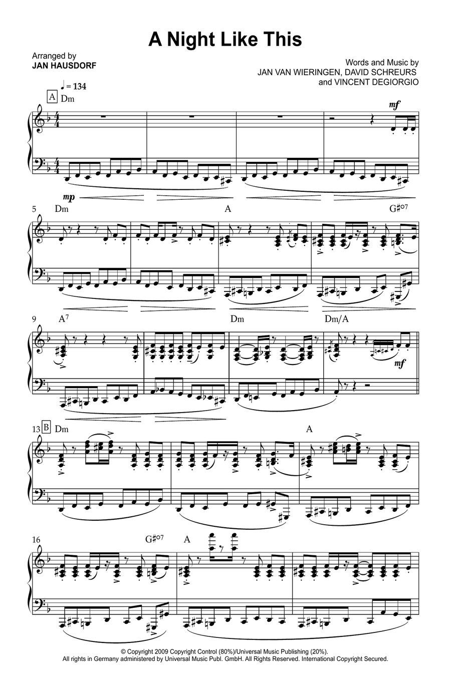 A Night Like This Piano Solo scores gallery preview page 1