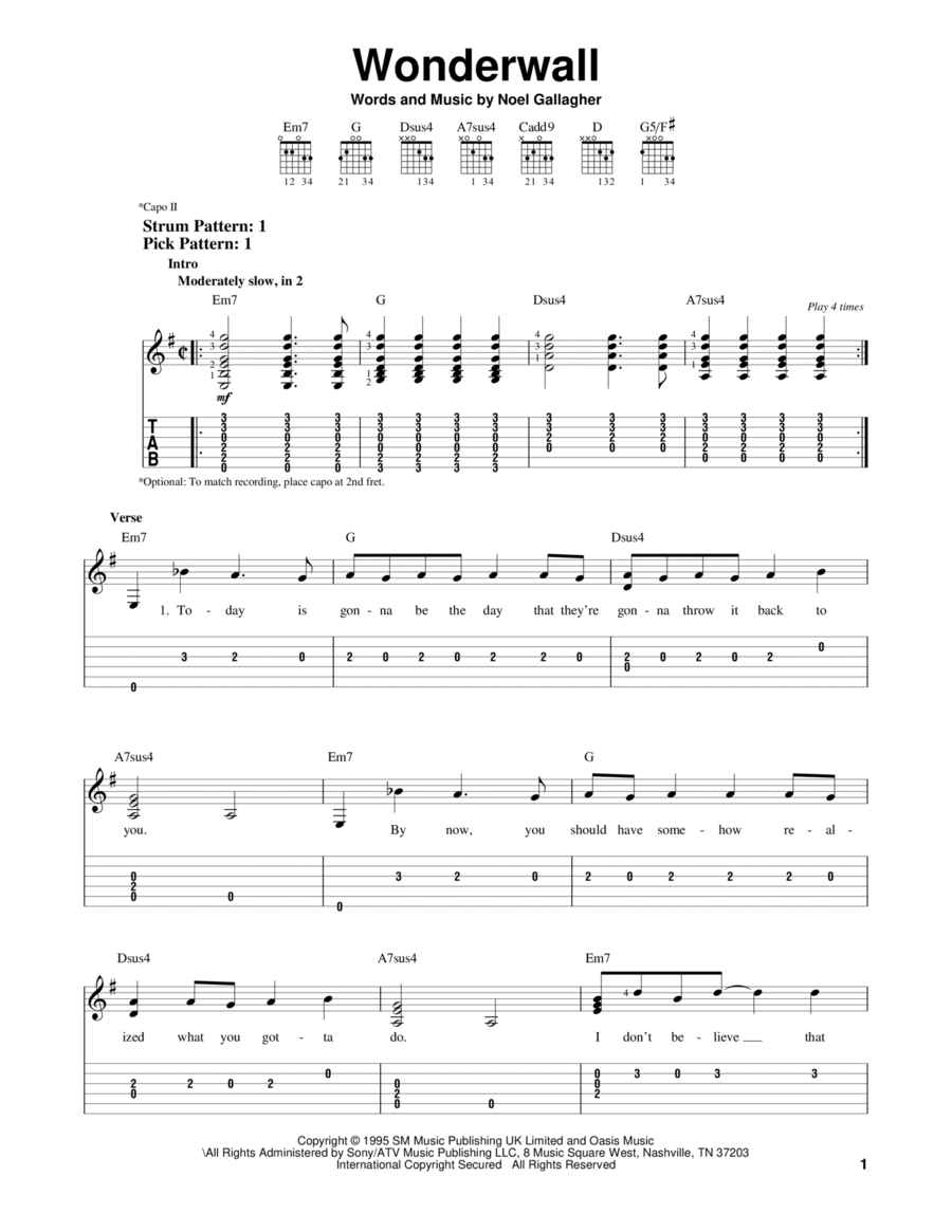 Wonderwall Wonderwall Acoustic Guitar scores gallery preview page 1