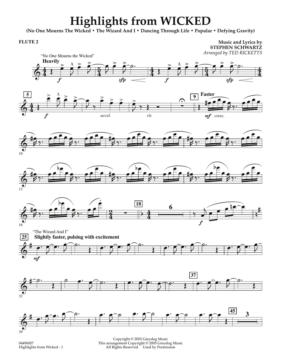 Highlights from Wicked - Flute 2 Full Orchestra scores gallery preview page 1