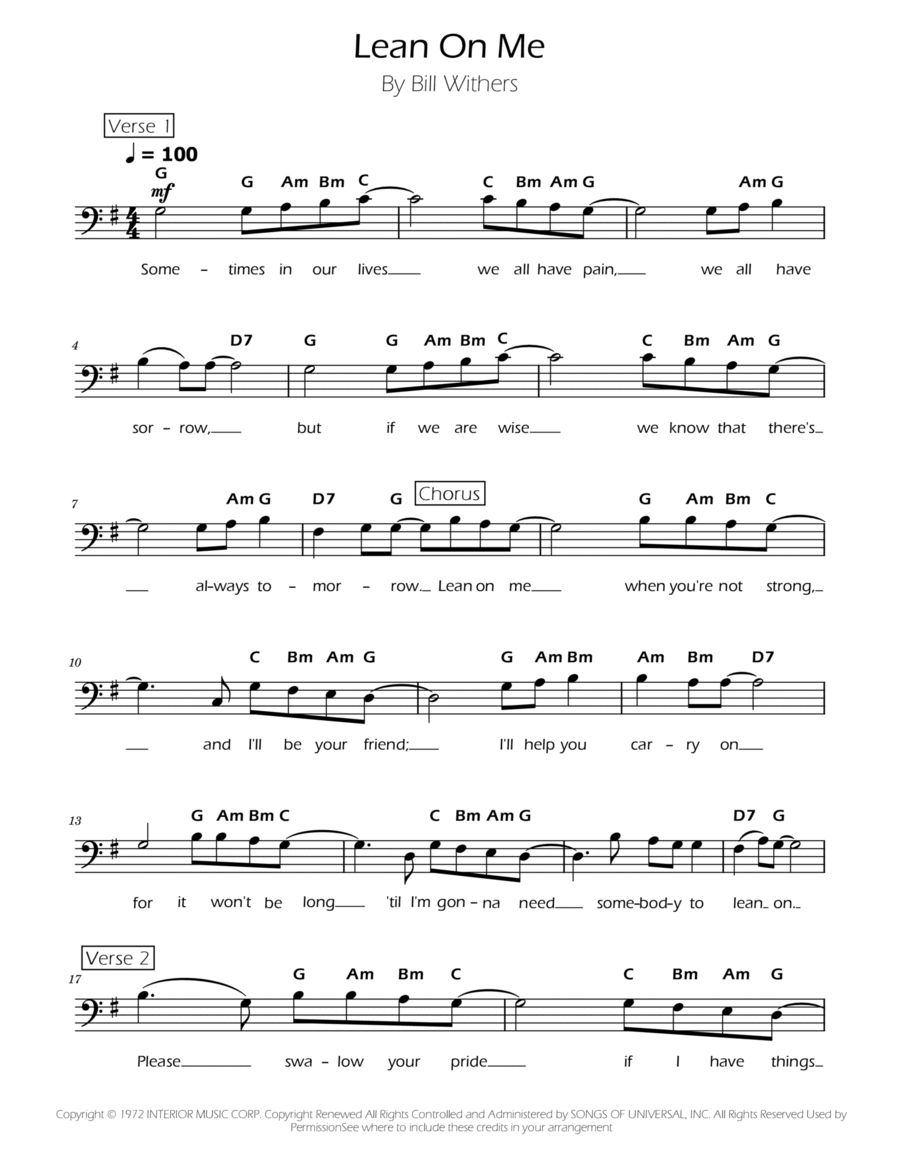 Lean On Me Piano scores gallery preview page 1