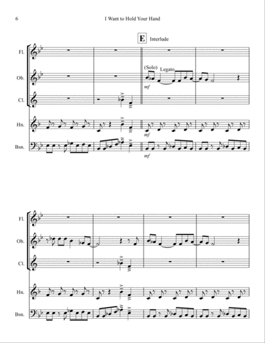 I Want To Hold Your Hand Woodwind Quintet scores gallery preview page 6